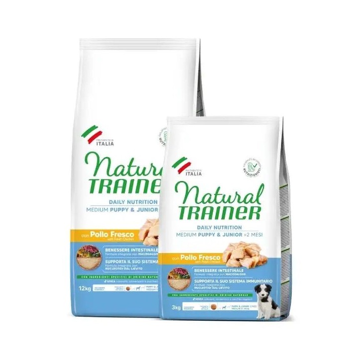 Trainer - Natural Puppy & Junior Medium con Pollo Fresco e Riso 12 kg