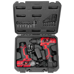 Kit valigetta trapano con percussione e avvitatore impulsi a batteria valex 2 batterie 12v 2ah e caricabatterie