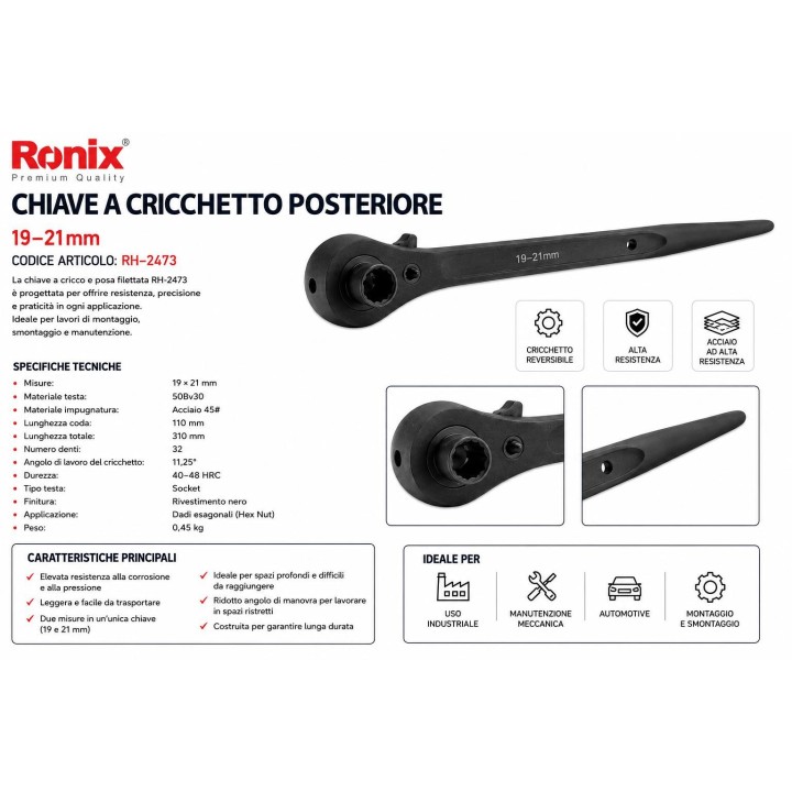 Chiave a cricchetto posteriore da 19-21 mm