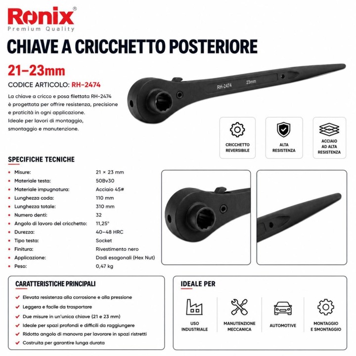 Chiave a cricchetto posterioreda 21-23 mm