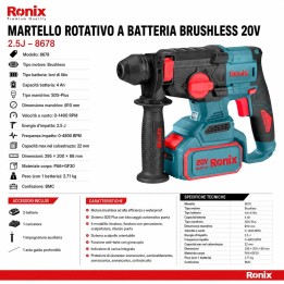 Martello perforatore rotativo 20v brushless 2,5j 2batt.4ah