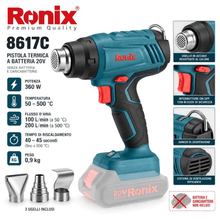 Pistola termica cordless 20v fino a 500g (no batteria)