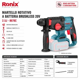 Martello perforatore rotativo 20v brushless 2,5j (no batter
