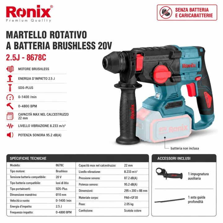 Martello perforatore rotativo 20v brushless 2,5j (no batter