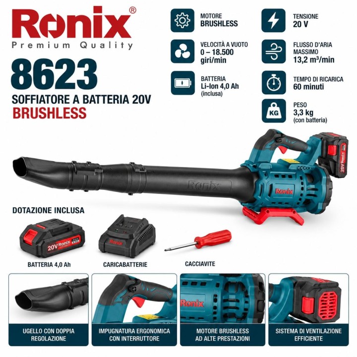 Soffiatore brushless 20v 18500rpm bat.4ah inclusa
