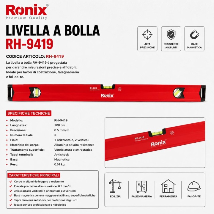 Livella a bolla 80cm 1mm di precisione