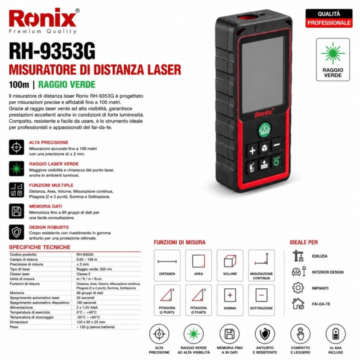 Misuratore laser 100m verde