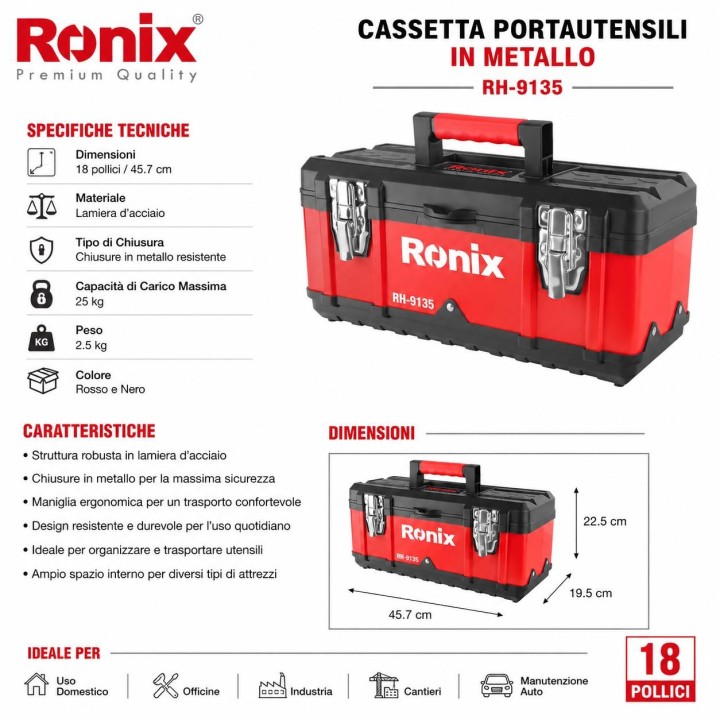 Cassetta portautensili in metallo cm 18*18*40