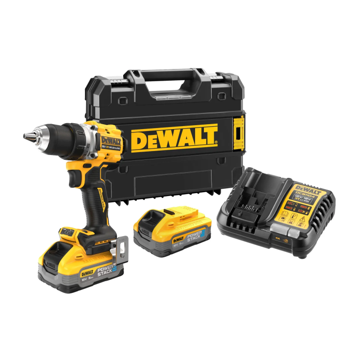 DeWALT - Trapano a batteria 18V con avvitatore a impulsi, 2x batterie 5 Ah XR POWERSTACK DCD805H2T