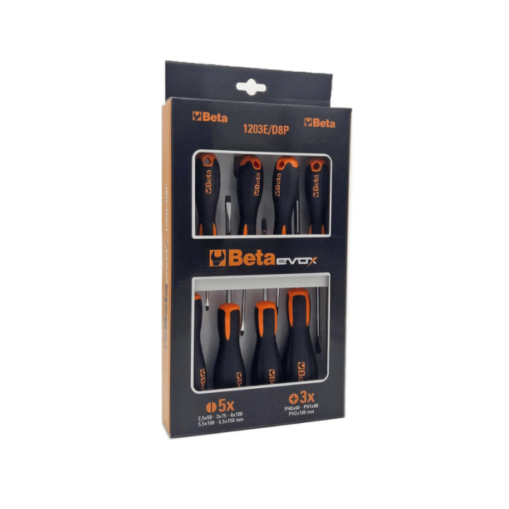 Serie 8 cacciaviti a taglio + croce Phillips BETA EVOX 1203E/DP8