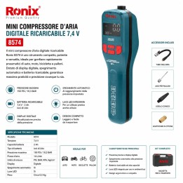 Mini compressore d'aria digitale ricaricabile da 7,4 v