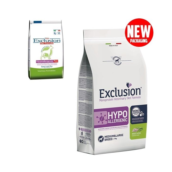 Exclusion - Diet Hypoallergenic Medium/Large Breed Insetti e Piselli 12 kg