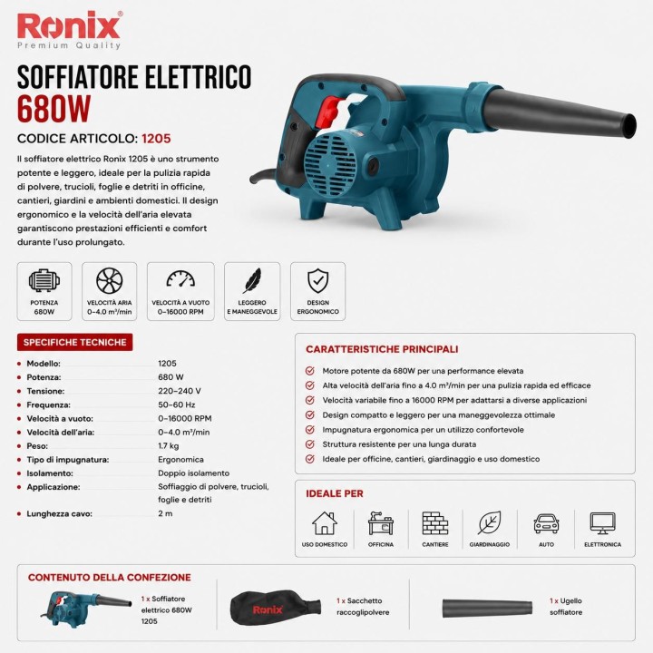 Soffiatore industriale elettrico da 680w