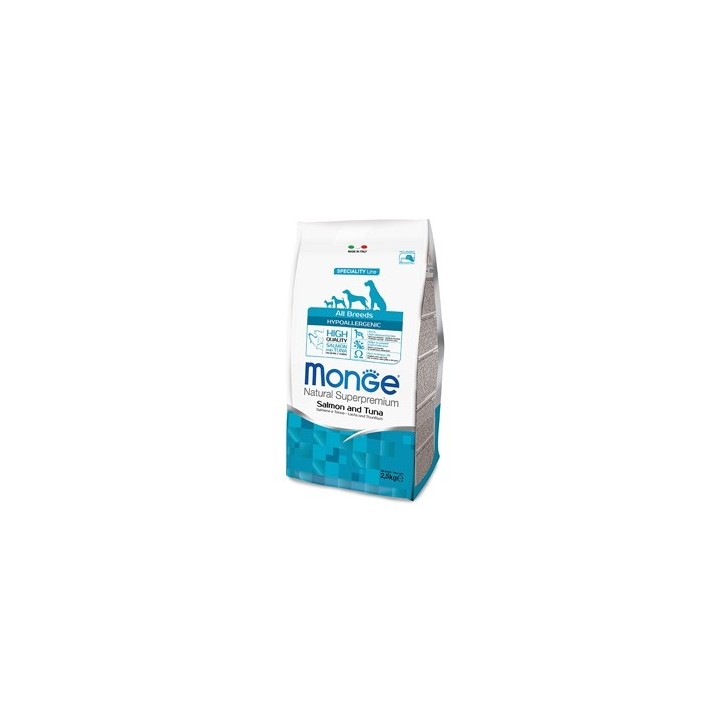 Monge - Natural Superpremium All Breeds Hypoallergenic Salmone e Tonno 12  kg