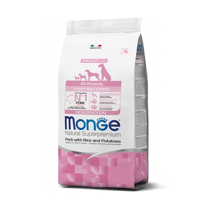 Monge - Natural Superpremium All Breeds Puppy & Junior Natural Superpremium Maiale con Riso e Patate 12  kg