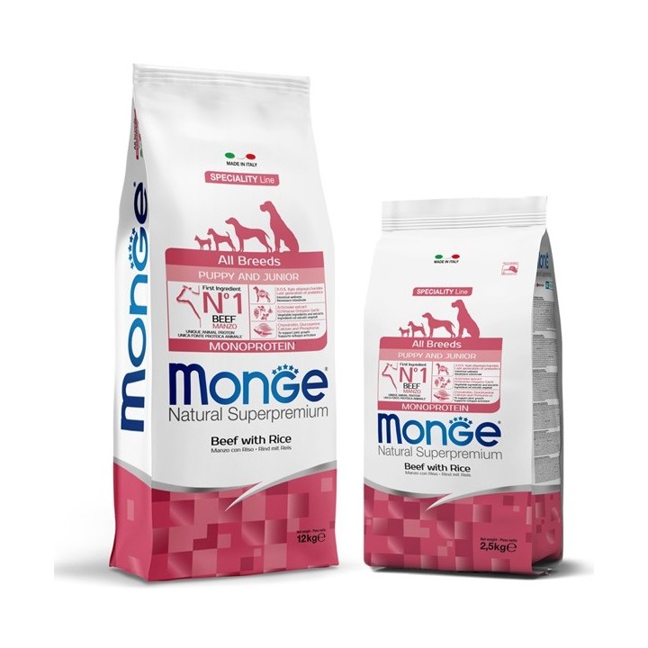 Monge - Natural Superpremium All Breeds Puppy & Junior Monoprotein Manzo e Riso 12  kg