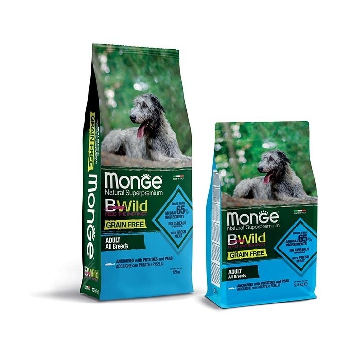 Monge - BWild Grain Free Adult All Breeds Acciughe, Patate e Piselli 2,5  kg