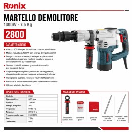 Martello demolitore 1300w 20j sds max 7,5kg