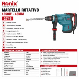 Martello demolitore 1350w 15j 48mm sds max 9kg