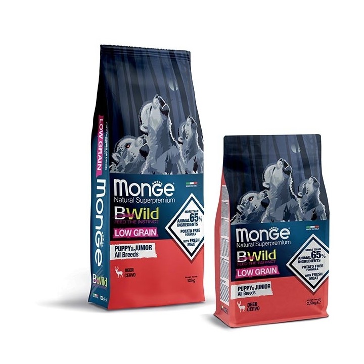 Monge - BWild Low Grain Puppy & Junior All Breeds con Cervo 2,5  kg